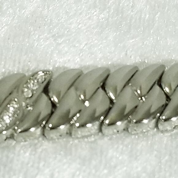 Silvertone rhinestone double clasp 7" bracelet 1.1478 - Picture 8 of 16